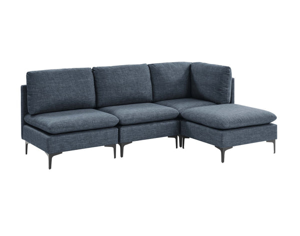 English Elm Linen Upholstered Modular Sectional Sofa with Black Metal Legs for Modern Living Dark Blue B2748S00117