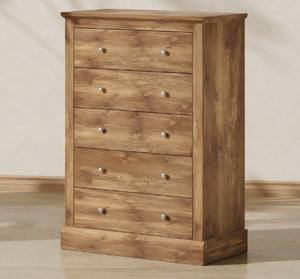 English Elm Dresser Farmhouse Five Drawer Chest Warm Brown Rustic Storage for Bedroom or Entryway T3971P431327