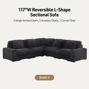 English Elm Lianne Channel Tufted Corduroy Modular Sectional with Reversible Chaise for Living Rooms B2749S00045