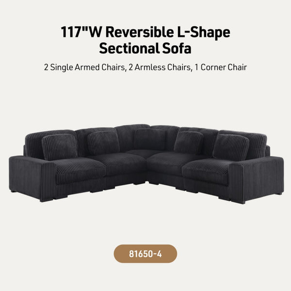 English Elm Lianne Channel Tufted Corduroy Modular Sectional with Reversible Chaise for Living Rooms B2749S00045