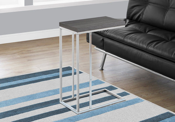 English Elm Accent C-Shape End Table Grey Laminate with Chrome Metal Base for Sofa Snack Side Use, 18x10x25 in B2710P219224