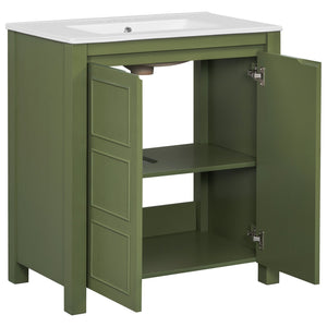 English Elm 30'' 30'' Farmhouse Bathroom Vanity Olive Green with Ceramic Sink, Adjustable Shelves, Soft-Close Doors, Rustic Wood Frame N729P290712F