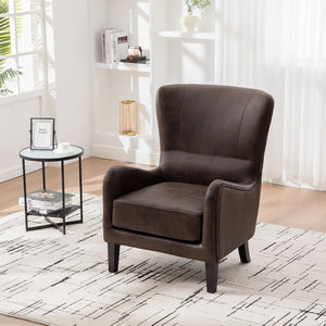 English Elm 28"w Pu Leather Wingback Accent Chair Retro High Back Seat with Rubberwood Legs W3188P397139