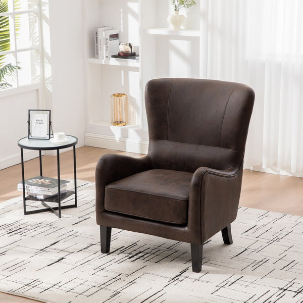 English Elm 28"w Pu Leather Wingback Accent Chair Retro High Back Seat with Rubberwood Legs W3188P397139
