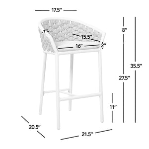 English Elm Jennifer Taylor Home - Rowan 27.5" Rope Barrel Counter Stool Set of 2 — Optic White Acrylic, Weatherproof Woven Comfort B2719P245992