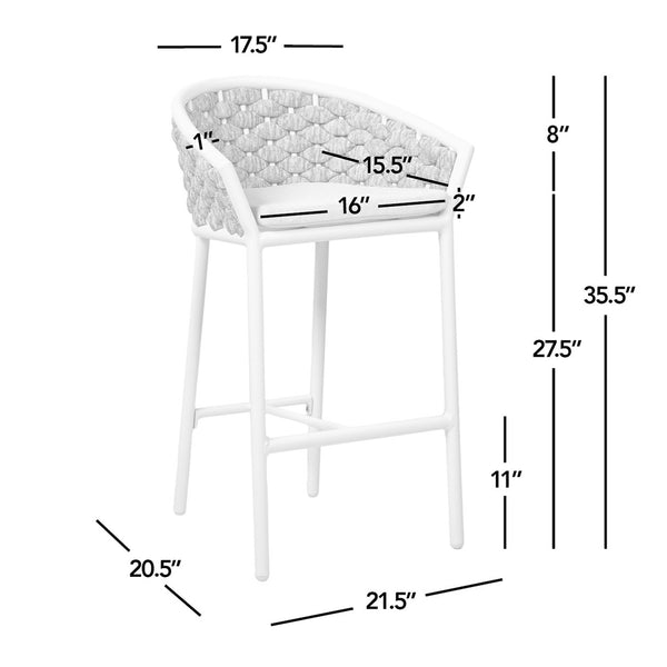 English Elm Jennifer Taylor Home - Rowan 27.5" Rope Barrel Counter Stool Set of 2 — Optic White Acrylic, Weatherproof Woven Comfort B2719P245992