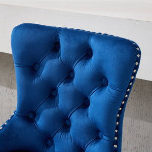 English Elm Thick Velvet Swivel Barstools Adjustable 25-33" Height with 17.7" Chrome Base, Tufted Diamond Pleat Elegance Blue W1143P335044