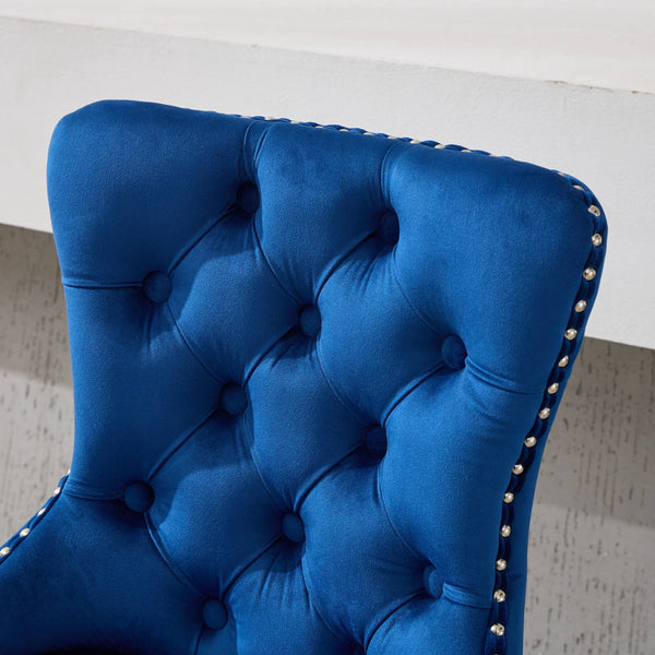 English Elm Thick Velvet Swivel Barstools with 17.7" Chrome Base, Tufted Diamond Pleating, Comfort Foam Seats Blue W1143P335044