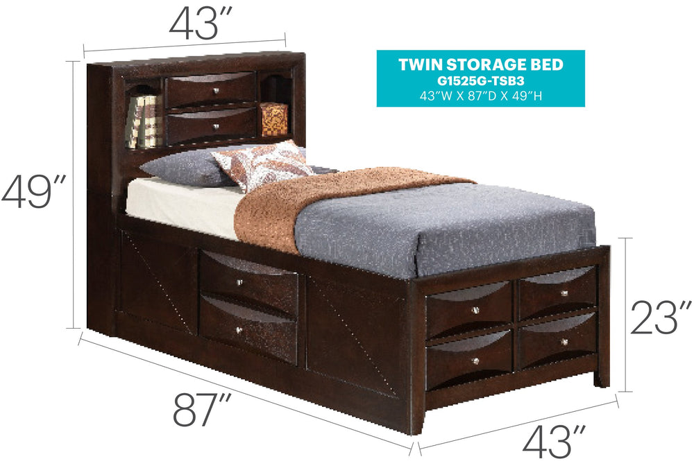 English Elm Marilla Modern Full Storage Bed with Dovetailed Drawers, Real Wood Veneer, Molded Beveled Fronts Cappuccino 23 L x 42 W x 4 H B078S00196