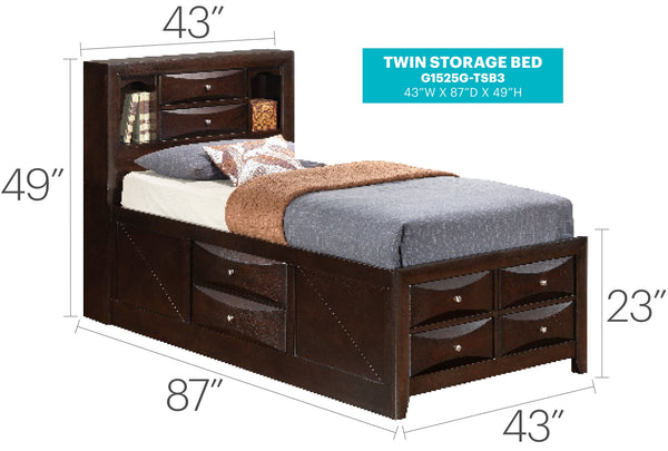 English Elm Marilla Modern Full Storage Bed with Dovetailed Drawers, Real Wood Veneer, Molded Beveled Fronts Cappuccino 23 L x 42 W x 4 H B078S00196