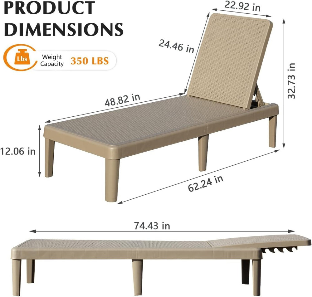 English Elm Pool Chaise Lounge Set of Two Resin Reclining Chairs for Patio Deck Garden Use Khaki W1859P477806