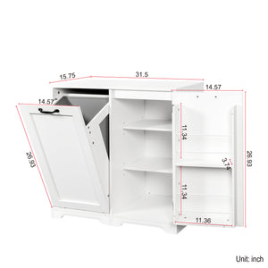 English Elm Laundry Cabinet with Tilt-Out Hamper, Adjustable Shelves & Doors, Freestanding White Storage Unit W331P280824