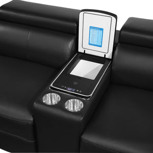 English Elm Nova Tech Sectional with Led Bar Bluetooth Speakers Power Recliners and Freezer Console Black B009S02165