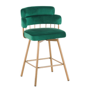 English Elm Christopher Knight Home® - 26" 26" Counter Height Bar Stools Set of 2 Green 180° Swivel Upholstered Bucket Seats with Gold Legs for Kitchen Island Cafe Pub Comfort Durability 26" N762P271582F
