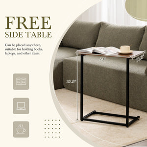 English Elm 112"Modular Sectional Sofa with Free Side Table and Pillows, Wrinkle-Resistant Boucle, No Assembly Required Grayish Green N723S9670F