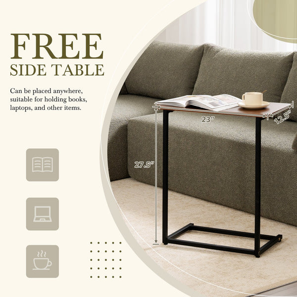 English Elm 112"Modular Sectional Sofa with Free Side Table and Pillows, Wrinkle-Resistant Boucle, No Assembly Required Grayish Green N723S9670F