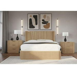 English Elm Fluted Solid Wood 3-drawer Nightstand with Textured Grooves for Modern Bedroom Storage Light Oak B011P474545