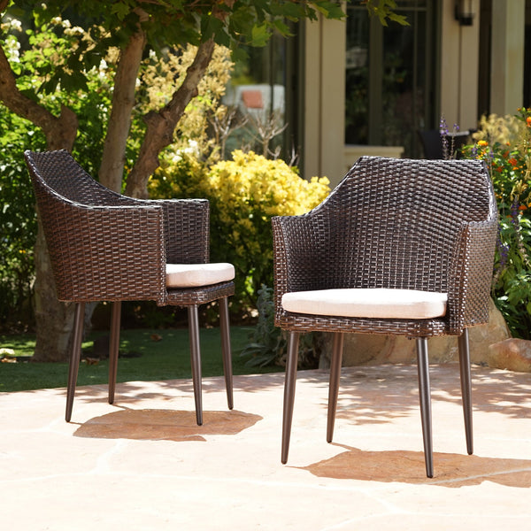 English Elm Christopher Knight Home® - KENNETHCHAIR Stylish PE Rattan Dining Chair Set of 2 with Powder-Coated Iron Frame and Water-Resistant Cushions Brown Multi 61209.00CMBN