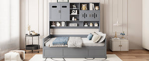 English Elm Full Size Wooden Daybed With Hydraulic Lift, Integrated Storage Cabinet & Shelves In Gray Finish N820S00047E