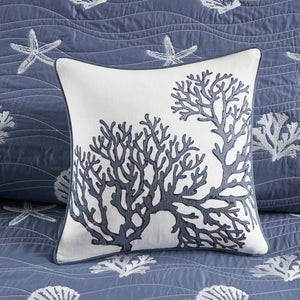 English Elm 4 Piece Cotton Reversible Embroidered Quilt Set with Coastal Starfish & Shell Motifs, OEKO-TEX Certified Quality Navy 20.87 L x 16.93 W x 5.71 H B03595792
