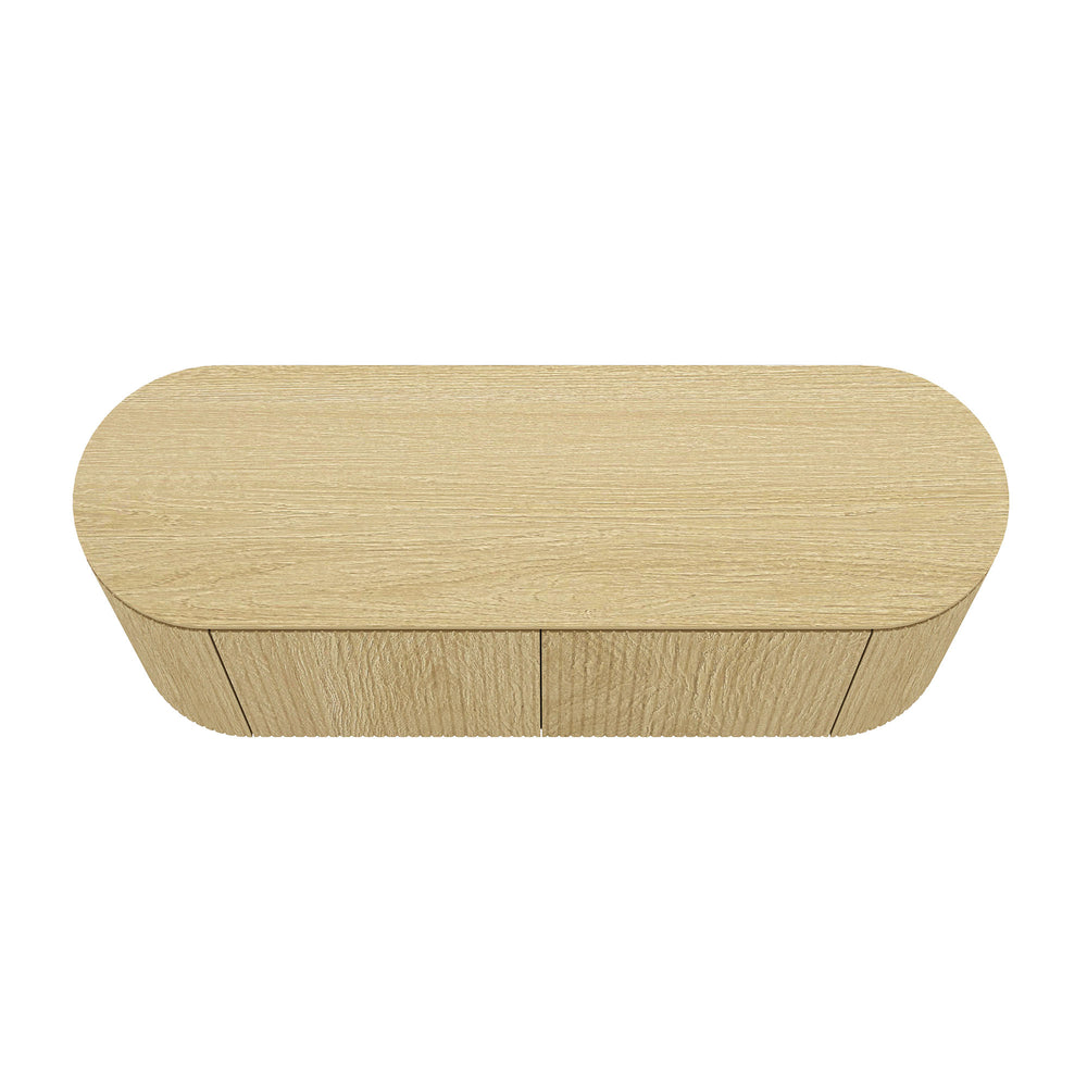 English Elm Olivia Mid-Century 60" Sideboard in Natural Oak Grain — Handle-Free Doors, Ribbed Texture, Pedestal Base B365S00113