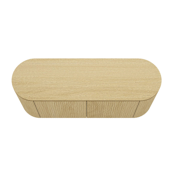 English Elm Olivia Mid-Century 60" Sideboard in Natural Oak Grain — Handle-Free Doors, Ribbed Texture, Pedestal Base B365S00113