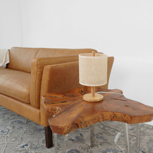 English Elm Ashcroft Furniture - Levio Natural Oak Table Lamp with Linen Rattan Shade — Mid-Century Eco Desk Light for Reading B183P315080