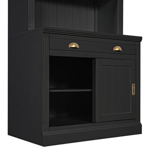 English Elm 83.4"Tall Modern Bookshelf With Sliding Doors, Adjustable Open Shelves For Home Office & Living Room N751S323420B