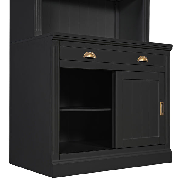 English Elm 83.4"Tall Modern Bookshelf With Sliding Doors, Adjustable Open Shelves For Home Office & Living Room N751S323420B