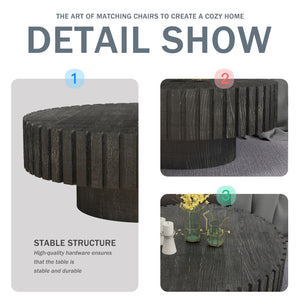 English Elm Modern Circular Black Coffee Table, 31.4-Inch Natural Wood Design For Living, Study & Dining Rooms W1727P251153