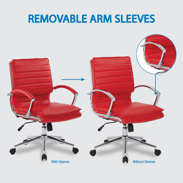 OSP Home Furnishings Mid Back Faux Leather Manager Chair with Lumbar Support and Chrome Loop Arms Red SPX23591C-U9