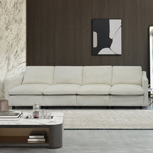 English Elm 4-Seater Modular Cloud Sofa in Beige Fabric with Ottoman, Memory Foam Comfort, Pockets & Pillows W1183S00011