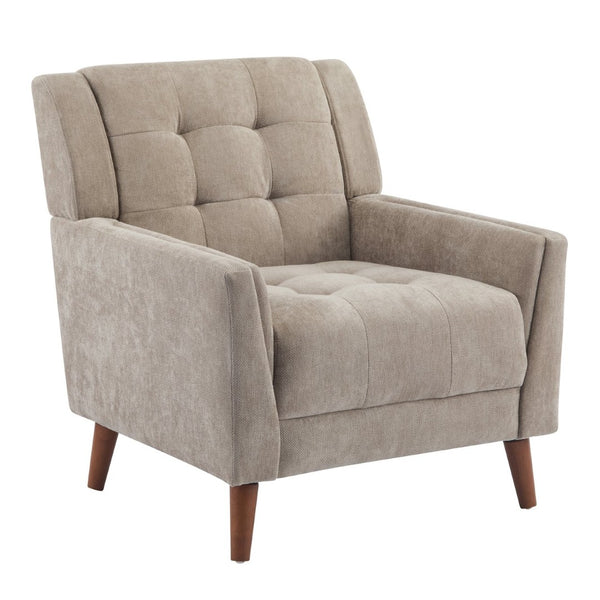 English Elm Mid-century Waffle Tufted Club Chair Solid Wood Splayed Legs Reading Lounge Accent Light Brown,Walnut N776P379535L