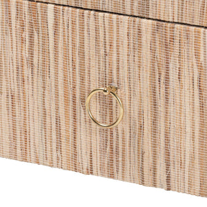 English Elm Bohemian Grasscloth Wrapped Nightstand with Drawer and Open Shelf for Boho Bedrooms B2750P467818