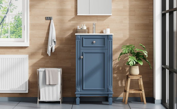 English Elm 18-inch French Country Freestanding Bathroom Vanity Rubberwood Cabinet with Ceramic Sink Blue N710P371187C