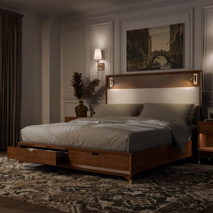 English Elm Espresso Eastern King Panel Bed Faceted Wood Frame Transitional Bedroom Design B2741S00792