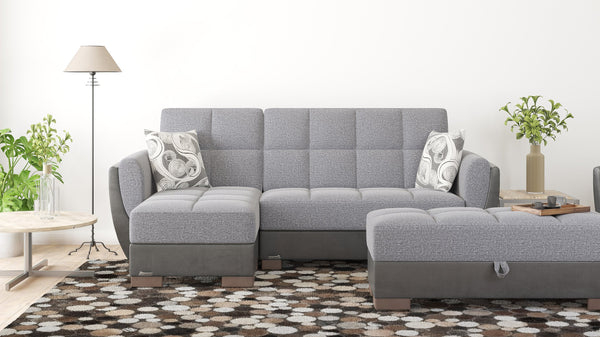 English Elm PrimeNest SkyHaven Upholstered Ottoman with Storage — Compact Microfiber Seat, Click-Clack Convenience Grey+Black B030P280949