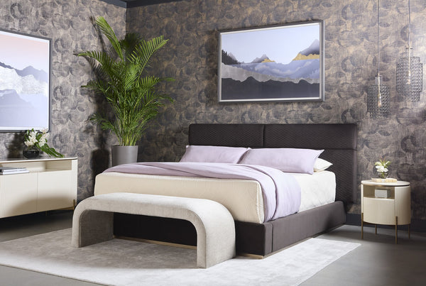 Sunpan Beckham Bed - Modern Tufted Design with Antique Brass Finish and No Box Spring Needed for Comfort Queen