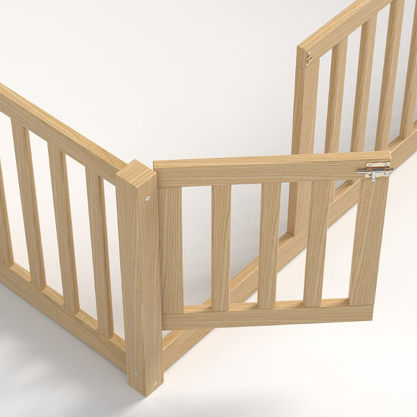 English Elm Queen Kids Floor Bed Pine Wood Frame with Safety Rails Door and Low Profile Design Natural W1580P417673