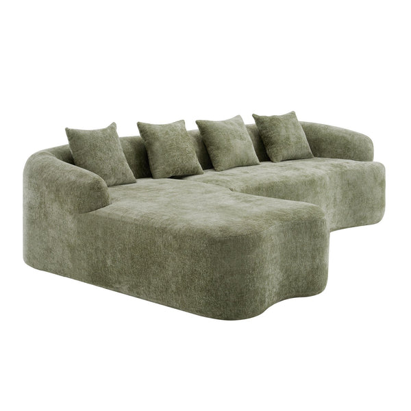 English Elm Full L-Shape Sectional Sofa with Curved Chaise, Modular Chenille Couch, High-Density Comfort for Apartment Living Green W3612S00003