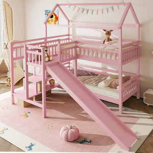 English Elm Full Bunk Bed with Trundle Bookshelf Storage Pine Frame Car Design for Kids W1580S00302