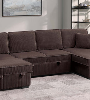 English Elm Chocolate Corduroy Sectional Sleeper Sofa with Dual Storage Chaises for Living Rooms Chocolate B011S02167
