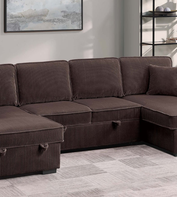 English Elm Chocolate Corduroy Sectional Sleeper Sofa with Dual Storage Chaises for Living Rooms Chocolate B011S02167