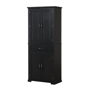 English Elm Bathroom Tall Storage Cabinet with Doors and Drawer, Adjustable Shelf, Anti-Tip Safety, MDF Finish Black N725P210330B
