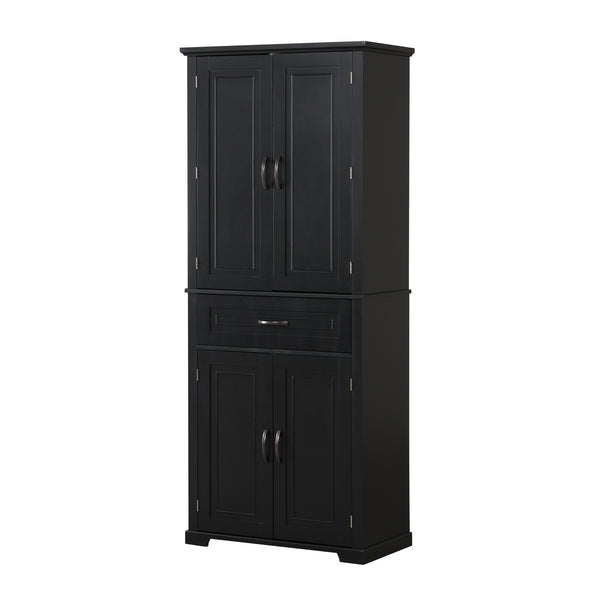 English Elm Bathroom Tall Storage Cabinet with Doors and Drawer, Adjustable Shelf, Anti-Tip Safety, MDF Finish Black N725P210330B