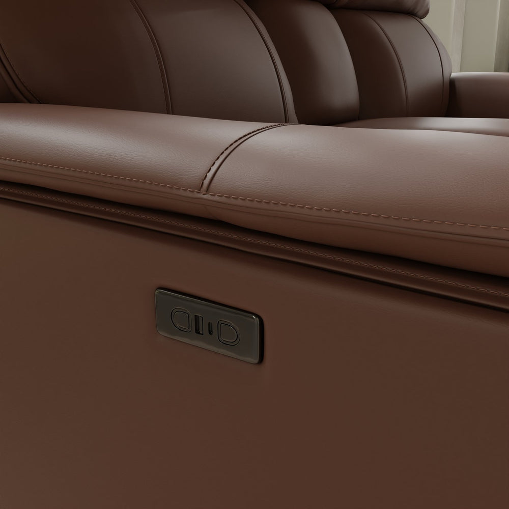 English Elm Oslo Dual Power Reclining Love Seat With Console & Usb Ports - Premium Leather Comfort In Pecan B339P411570