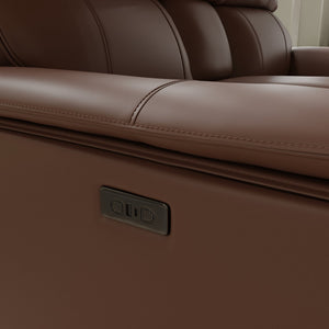 English Elm Oslo Dual Power Reclining Love Seat With Console & Usb Ports - Premium Leather Comfort In Pecan B339P411570