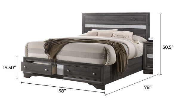 English Elm Traditional Full Size Storage Bed in Gray with Decorative Headboard, Durable Wood, 2 Drawers for Extra Storage B009S01338