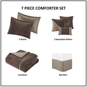 English Elm 7 Piece Micro Corduroy Comforter Set In Brown - Cozy, Chic, And Lodge-Inspired Bedroom Ensemble B035P266665