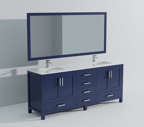 English Elm Navy Double Bath Vanity 80" W x 22" D with Carrara Marble Top, Chrome Faucet Set, 30" Mirrors, Durable Surface B2731S01060